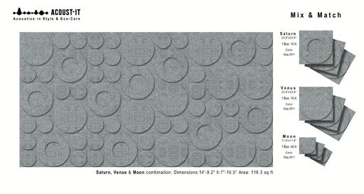Mixed & Matched for You: MOON SATURN and VENUS Acoustic Panels | 116 sq ft - 10.8 m2 | Gray